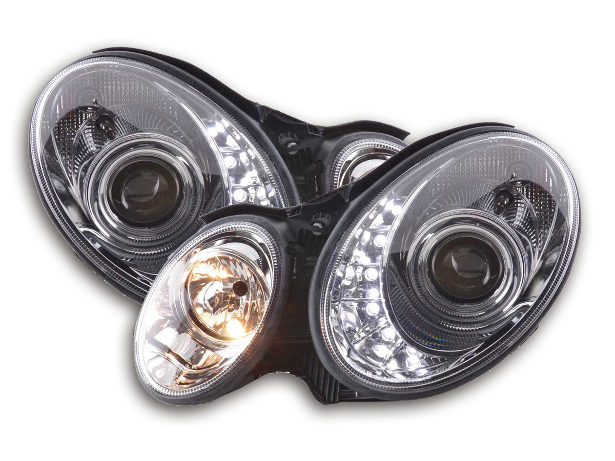 Scheinwerfer Set Daylight LED TFL-Optik Mercedes E-Klasse Typ W211 02-06 chrom Scheinwerfer Set Daylight LED TFL-Optik Mercedes E-Klasse Typ W211 02-06 chrom